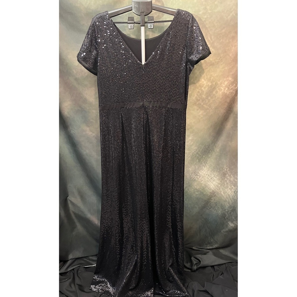 DKNY Boat-neck Short Sleeve Black Sequin Maxi Dress Evening Formal Size 16 - Picture 4 of 12